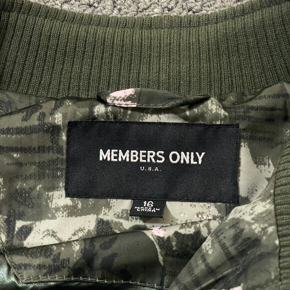 Members Only Bomber Jacket Womens Size 16 Green Camo Full Zip Camouflage Pockets - Picture 2 of 8